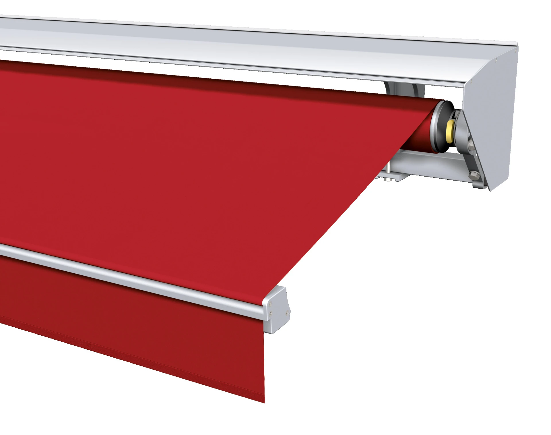 Rote Markise mit Kassettensystem